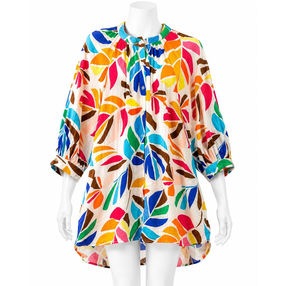 Tabitha Brown Botanical Print Puff Sleeve Mini Tunic Dress – Size S